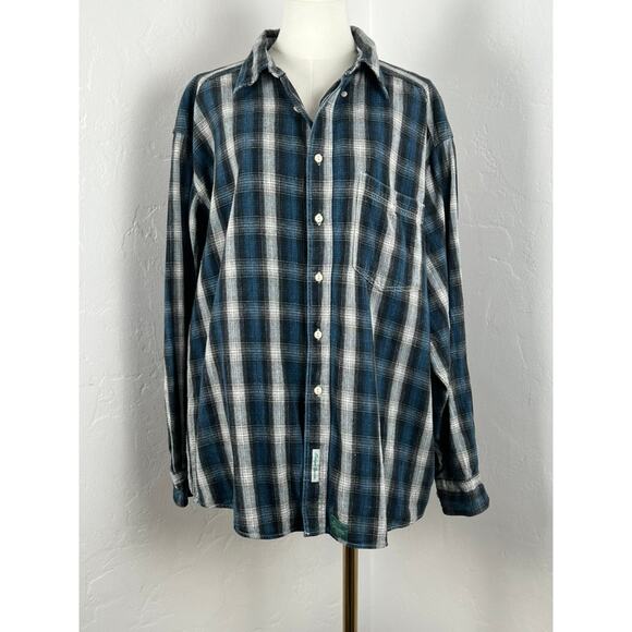 BAXTER Indigo Denim Button-up Shirt in navy black & light gray plaid (Mens: XL) - Picture 2 of 10